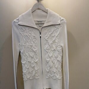 White House Black Market Ribbed White Zip-Up Sweater